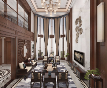 New Chinese Style A Living Room-ID:669656043