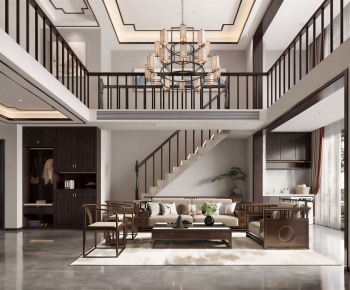 New Chinese Style A Living Room-ID:384632117