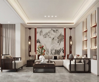 New Chinese Style A Living Room-ID:744077926
