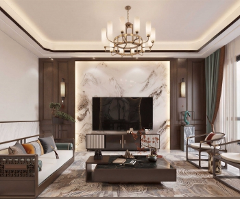 New Chinese Style A Living Room-ID:963912011