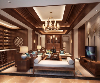 New Chinese Style A Living Room-ID:390337943