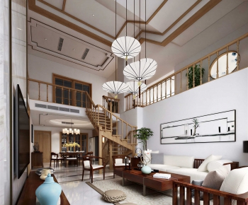 New Chinese Style A Living Room-ID:751611951