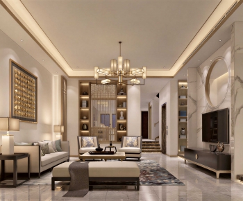 New Chinese Style A Living Room-ID:615708895
