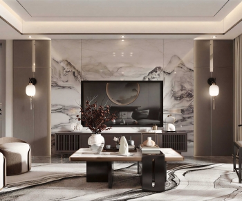 New Chinese Style A Living Room-ID:102668054