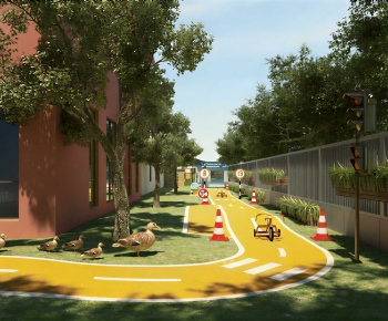 Modern Outdoor Space In Kindergarten-ID:858357912