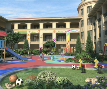 Modern Outdoor Space In Kindergarten-ID:214206931