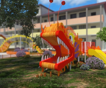 Modern Outdoor Space In Kindergarten-ID:631999025