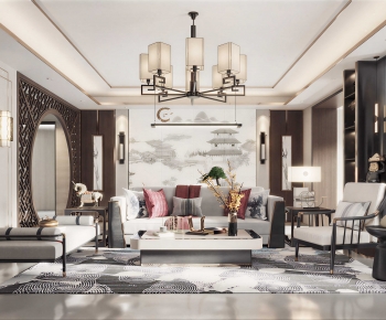 New Chinese Style A Living Room-ID:692877056