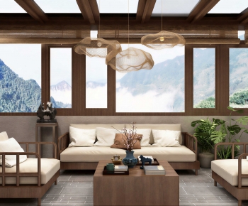 New Chinese Style A Living Room-ID:643718965