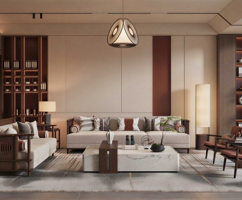 New Chinese Style A Living Room-ID:500041015