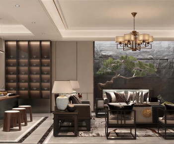 New Chinese Style A Living Room-ID:710582971