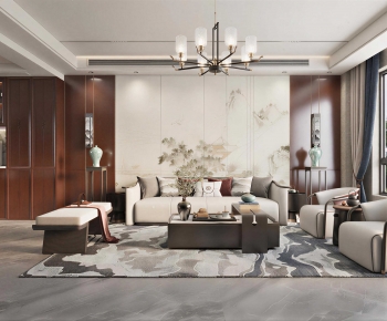 New Chinese Style A Living Room-ID:805857905