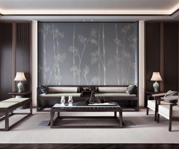 New Chinese Style A Living Room-ID:663836969
