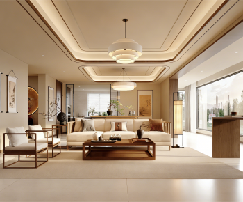 New Chinese Style A Living Room-ID:991144903