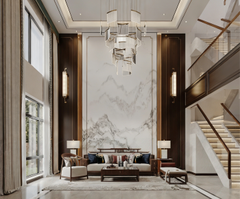 New Chinese Style A Living Room-ID:713726042