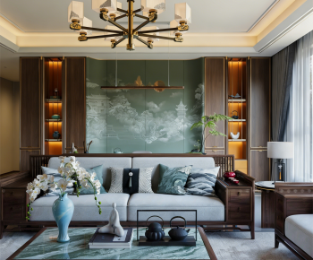 New Chinese Style A Living Room-ID:882644892