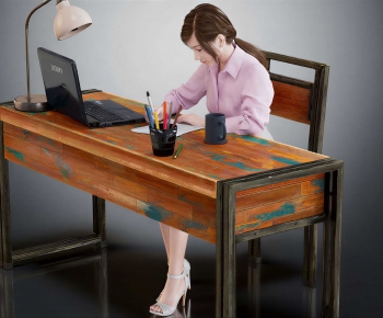 Industrial Style Computer Desk And Chair-ID:206105957