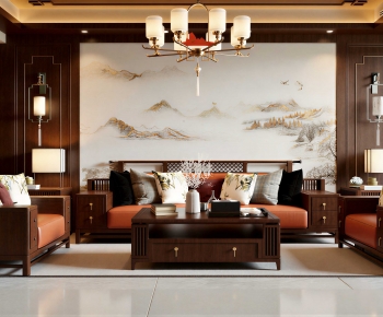 New Chinese Style A Living Room-ID:646924978