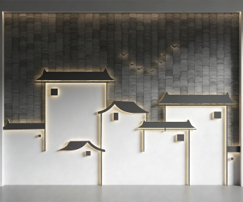 New Chinese Style TV Wall-ID:902609119