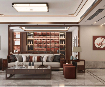 New Chinese Style A Living Room-ID:996002916