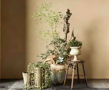 Wabi-sabi Style Potted Green Plant-ID:613849236