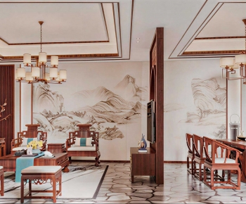 New Chinese Style A Living Room-ID:551049951