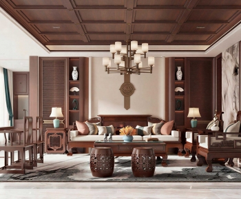 New Chinese Style A Living Room-ID:988291982