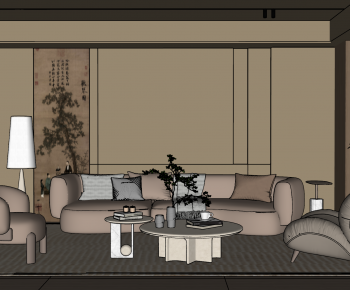 New Chinese Style A Living Room-ID:607490592