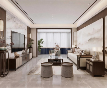 New Chinese Style A Living Room-ID:496270906