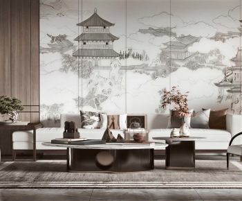 New Chinese Style A Living Room-ID:447186951