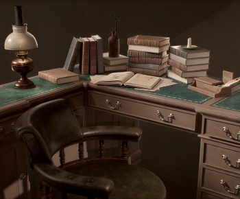 Retro Style Computer Desk And Chair-ID:443667895