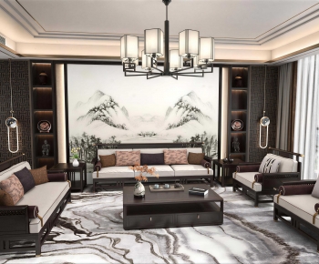 New Chinese Style A Living Room-ID:692610033