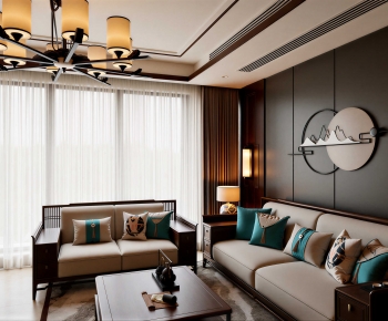 New Chinese Style A Living Room-ID:869619849