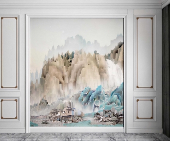 New Chinese Style TV Wall-ID:967528881