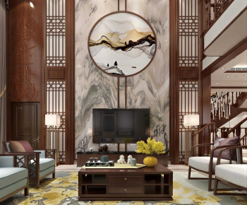 New Chinese Style A Living Room-ID:698719069
