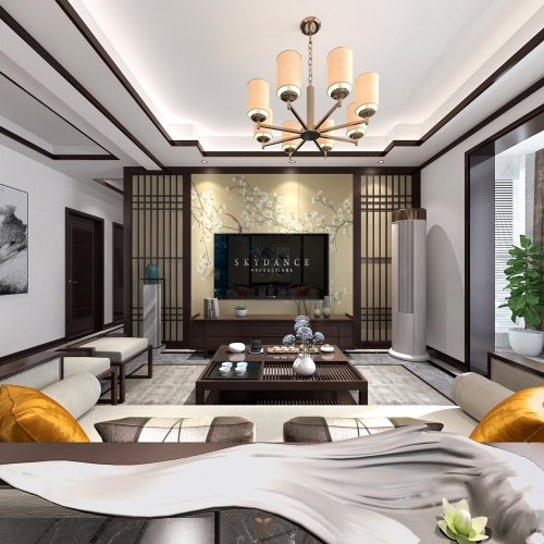 New Chinese Style A Living Room-ID:473179786