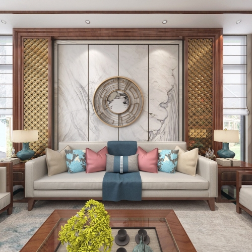 New Chinese Style A Living Room-ID:606655347