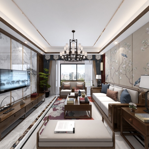 New Chinese Style A Living Room-ID:963557614