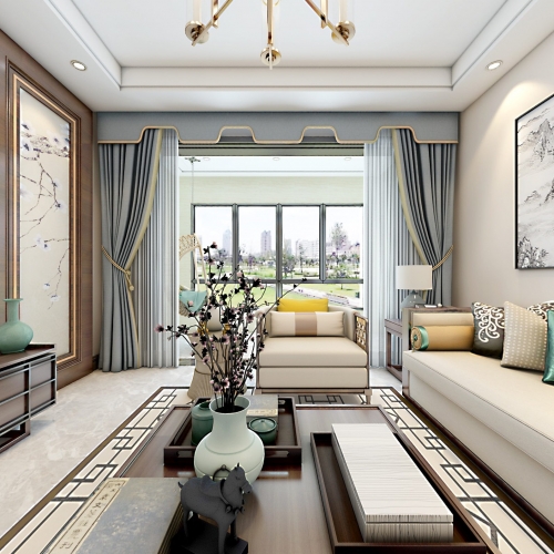 New Chinese Style A Living Room-ID:611706844