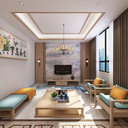New Chinese Style A Living Room-ID:622771597