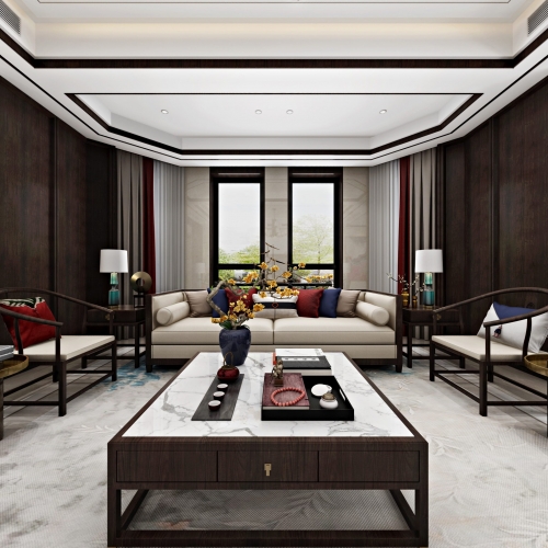 New Chinese Style A Living Room-ID:884187166