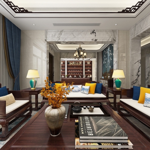 New Chinese Style A Living Room-ID:989996176