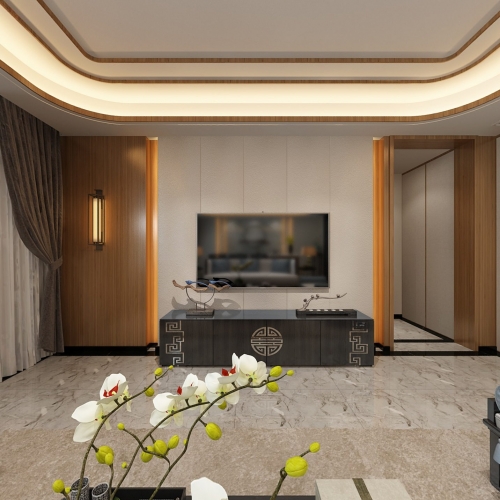 New Chinese Style A Living Room-ID:971952916