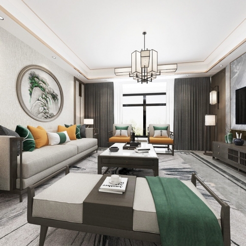 New Chinese Style A Living Room-ID:653947286