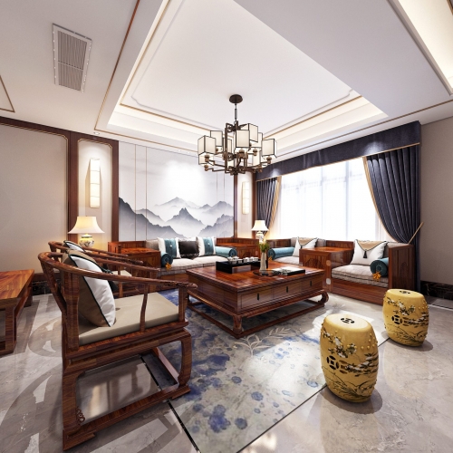 New Chinese Style A Living Room-ID:115540869