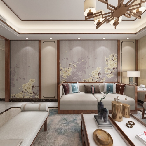 New Chinese Style A Living Room-ID:925285932