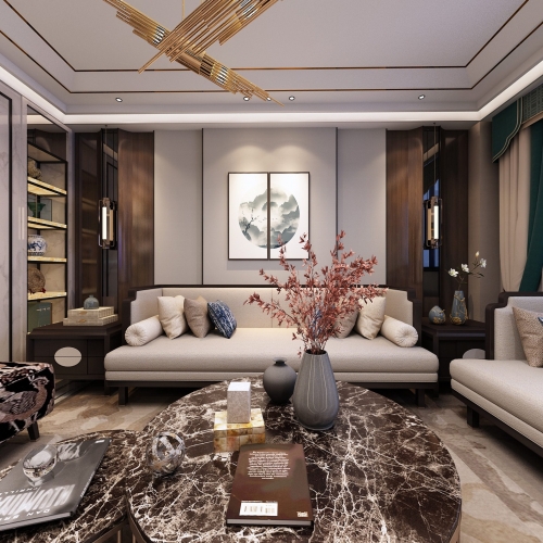 New Chinese Style A Living Room-ID:516758962