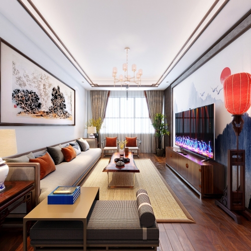 New Chinese Style A Living Room-ID:136597471