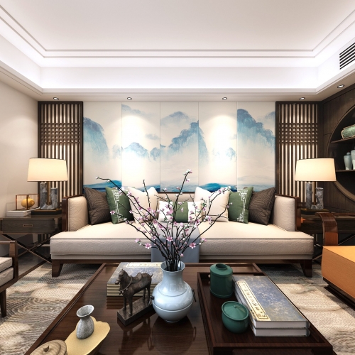 New Chinese Style A Living Room-ID:960235825