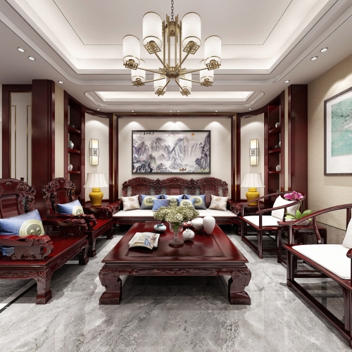 New Chinese Style A Living Room-ID:296753173